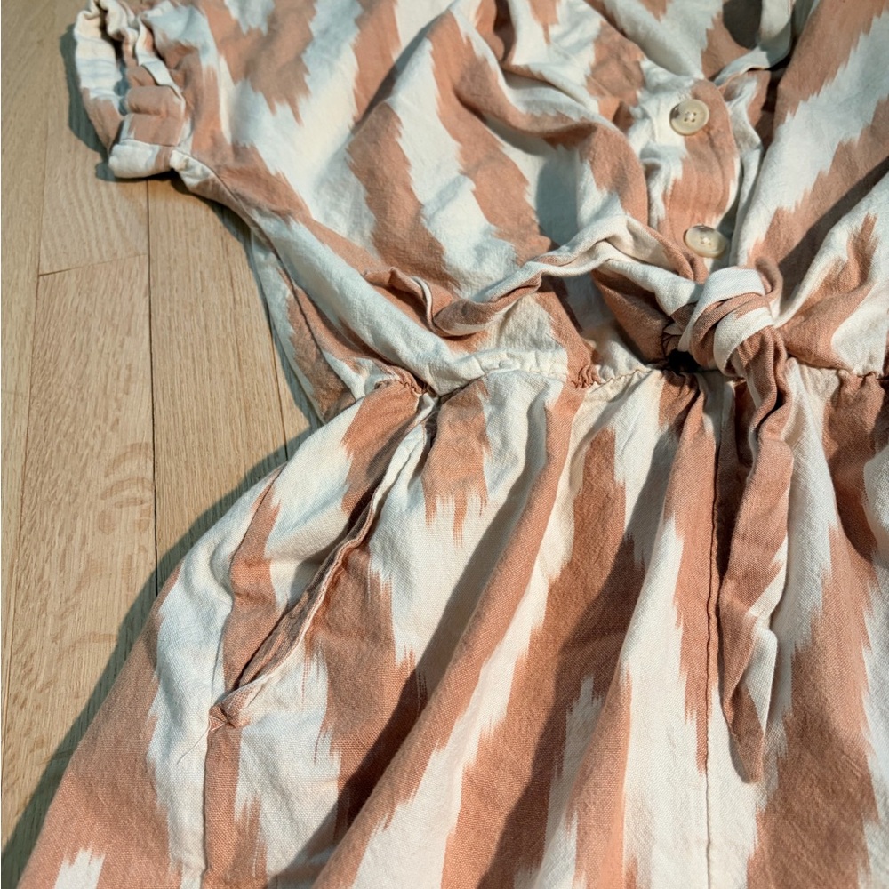 Lou & Grey for LOFT Romper Small Blush Stripe Tie Front Button Short Sleeve - Picture 3 of 5